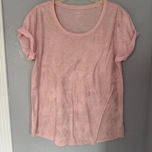 a.n.a. A New Approach Women's Large Scoop Short Sleeve Shirt Pink Gold Sparkle